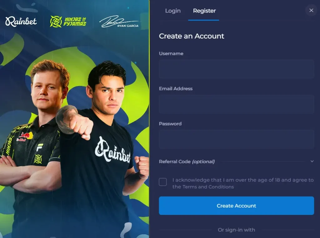 Registration at Rainbet Australia